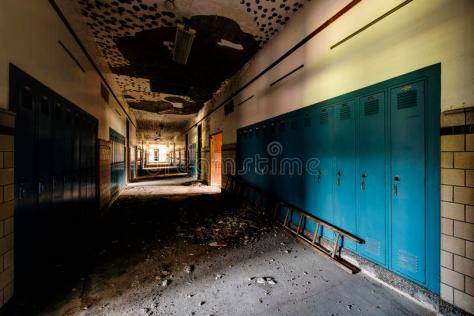 abandoned-school-hallway-blue-lockers-interior-view-derelict-96512090